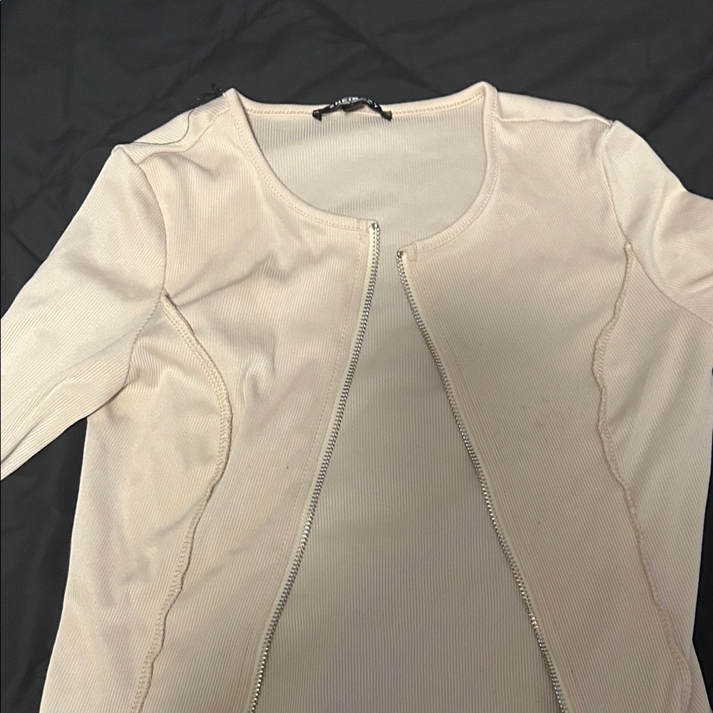 SHEIN Beige Zip-Front Crop Top